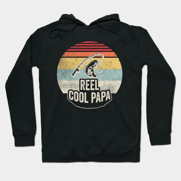 Retro Vintage Reel Cool Papa Funny Fishing Rod Gift For Fisherman Dad Grandpa Husband Hoodie by SomeRays